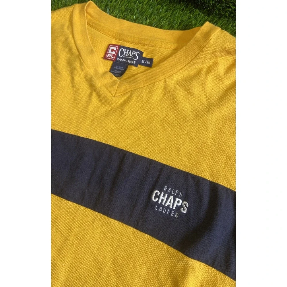 Vtg 90s CHAPS Ralph Lauren Mens XL Yellow Blue Long Sleeve T Shirt Baggy Skater